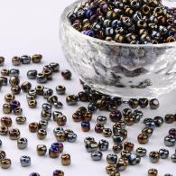 6/0 Glass Seed Beads, Iris Round, Colorful, 4mm, Hole: 1mm; about 450pcs/ 50 gramm - #217345