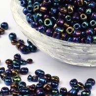 6/0 Glass Seed Beads, Iris Round, Colorful, 4mm, Hole: 1mm; about 450pcs/ 50 gramm - #217344